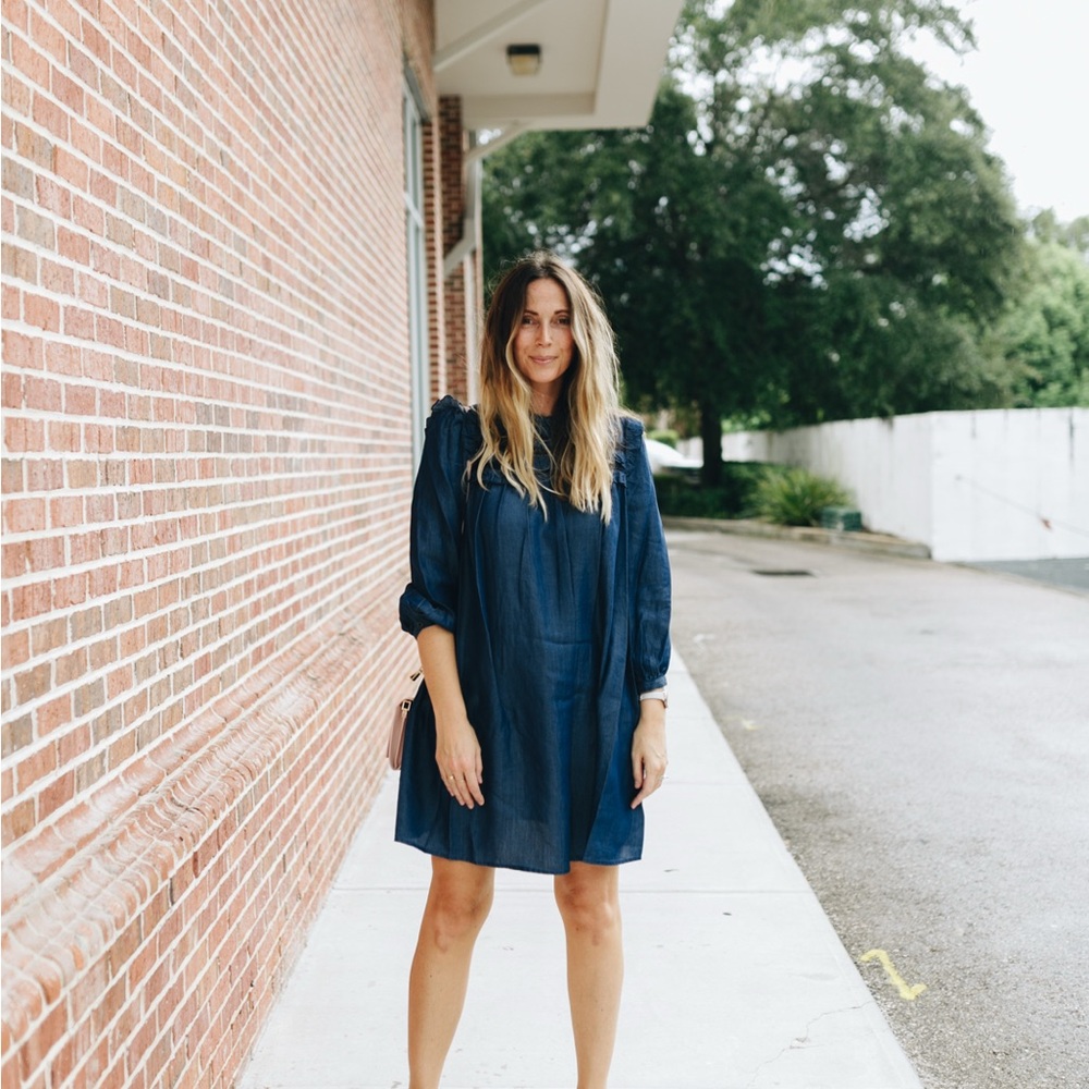 Kate Spade Blue Mock Neck Bishop Sleeve Sundress
